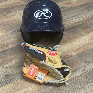 Rawlings Navy Batting Helmet with Tan & Black Glove Accents